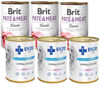 Brit Paté & Meat Lamb 3x400 g & ENZO VET Hypoallergenic dieta hypoallergiczna z królikiem dla psów 3x400g