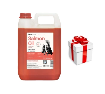 LAB V Lososový olej pre psy a mačky 5000ml + darček pre vašu mačku