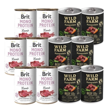 Brit mono protein lamb 6x400g + Wild Farm Monoprotein Beef 6x400g