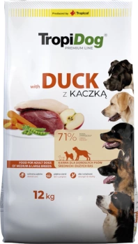 TROPIDOG Premium adult stredné a veľké plemená s kačacinou a ryžou 12kg