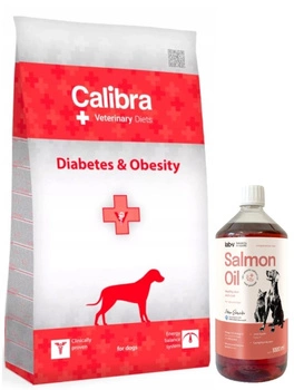 Calibra Veterinary Diets Dog Diabetes Obesity 12kg + LAB V Lososový olej pre psov a mačky 1000ml