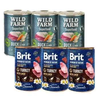 Brit Premium by Nature Junior Morčacie s pečeňou 3x400g + Divoká farma Superfood Kačacie 3x400g