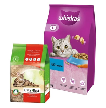 Whiskas granule s tuniakom 14 kg & JRS Cats Best Eko Plus - hrudkujúca drevená podstielka 20l / 8,6kg