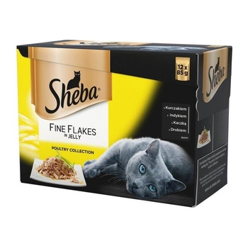 SHEBA sáčok 12x85g Delikatesa v želé - príchute hydiny - vlhké krmivo pre mačky v želé (s kuracím, morčacím, kačacím, hydinovým mäsom)