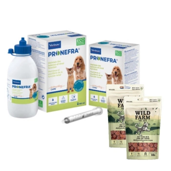Pronefra pre psy a mačky 180 ml & WILD FARM jahňacie hviezdičky s taurínom 2x50g maškrta pre mačky