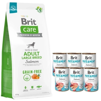 BRIT CARE Dog Grain-free Adult Large Breed Salmon 12kg & BRIT PATE & MEAT SALMON 6x400g