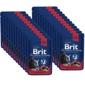 Brit premium cat hovädzie dusené hrášok v omáčke 24x100 g