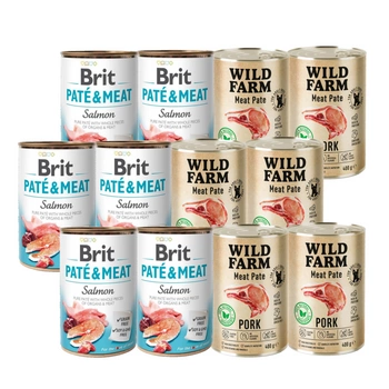 BRIT PATE & MEAT SALMON 6x400g + WILD FARM Pate Pork 6x400g