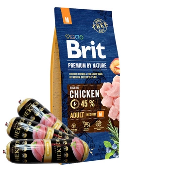 BRIT Premium By Nature Adult M 15kg + Hektor 3x900g