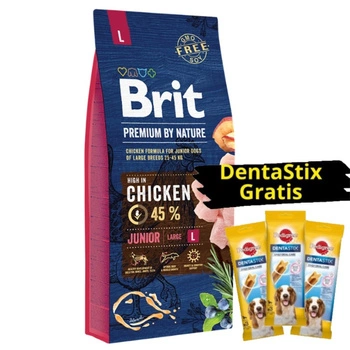 BRIT Premium By Nature Junior L 15kg + 3x DentaStix ZADARMO!