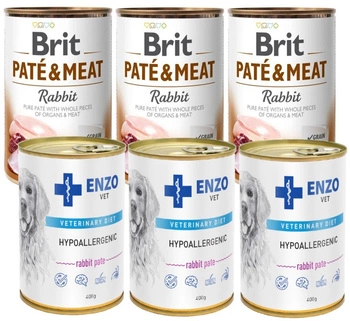BRIT PATE & MEAT RABBIT 3x400g & ENZO VET Hypoalergénne hypoalergénne krmivo s králikom pre psov 3x400g