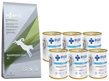 TROVET HPD Hypoallergenic - Horse 10kg & ENZO VET Hypoalergénne hypoalergénne krmivo s králikom pre psov 6x400g