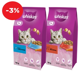WHISKAS Hovädzie mäso pre dospelých 14 kg + Whiskas granule s tuniakom 14 kg