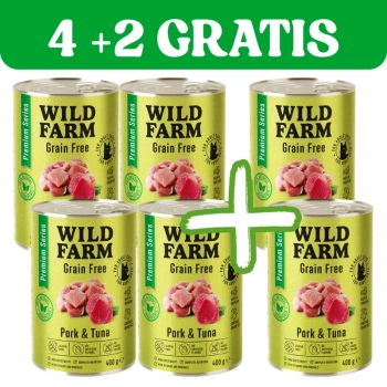 WILD FARM Prémiové bezobilné bravčové mäso a tuniak 6x400g - krmivo pre mačky bez obilnín