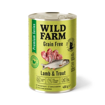 WILD FARM Prémiové bezobilné jahňacie a pstruhové krmivo pre mačky 400 g - bezobilné krmivo pre mačky