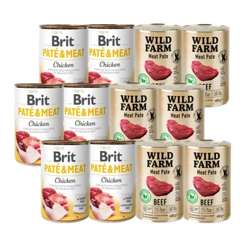 BRIT PATE & MEAT CHICKEN 6x400g + Wild Farm Pate Beef 6x400g