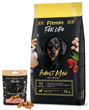 FITMIN For Life Mini Adult 12kg + Fitmin For Life Sušienky pre psov a mačky 50 g mix príchutí ZADARMO