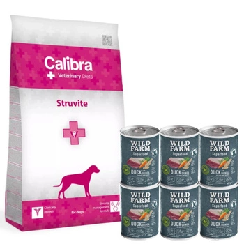 Calibra Veterinary Diets Dog Struvite 12kg & WILD FARM Superfood Duck 6x400g krmivo pre psov bez obilnín