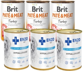 BRIT PATE & MEAT TURKEY 3x400g & ENZO VET Hypoalergénne hypoalergénne krmivo s morkou pre psov 3x400g
