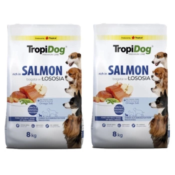 TropiDog Premium Adult SMALL BREEDS - bohatý na lososa, s ryžou 2x8kg