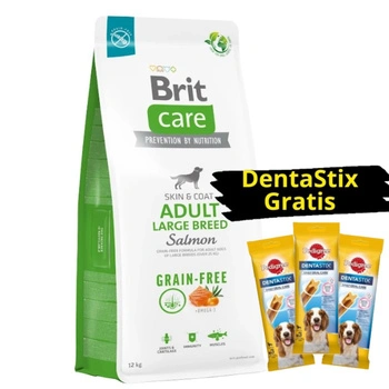 BRIT CARE Dog Grain-free Adult Large Breed Salmon 12kg + 3x DentaStix ZADARMO