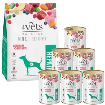 4Vets Natural Hepatic Set; suché krmivo 1 kg + mokré krmivo 6 x 400 g