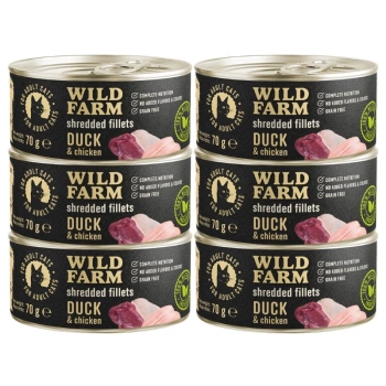 WILD FARM Fillets Duck&Chicken 6x70g - mokré krmivo pre mačky bez obilnín vo vývare