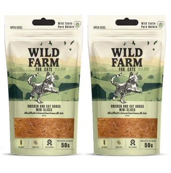 WILD FARM Kuracie a trávnaté filé pre mačky 2x50 g mačacie maškrty