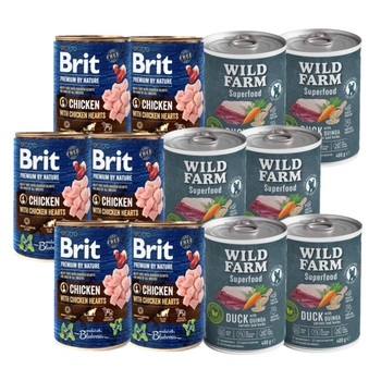 Brit Premium by Nature Chicken With Chicken Hearts 6x400g + Wild Farm Superfood Duck 6x400g