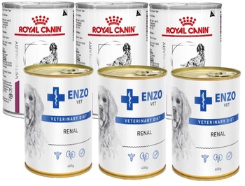 Royal Canin VD Dog cons. Renal Special 3x410g & ENZO VET Dieta renale per malattie renali con manzo per cani 3x400g