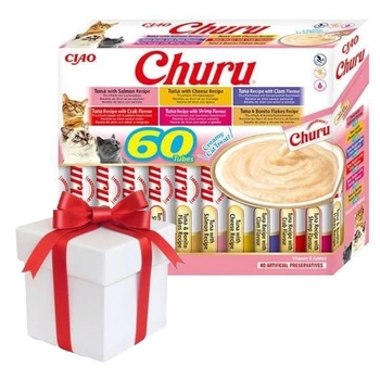 INABA Churu pre mačky - zmes príchutí s tuniakom 60x14g + Prekvapenie pre mačku ZADARMO!