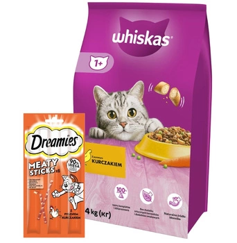 Whiskas s kuracím mäsom 14 kg + DREAMIES 30 g ZADARMO!