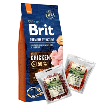 BRIT Premium By Nature Sport 15kg & WILD FARM Mix príchutí 2x500g