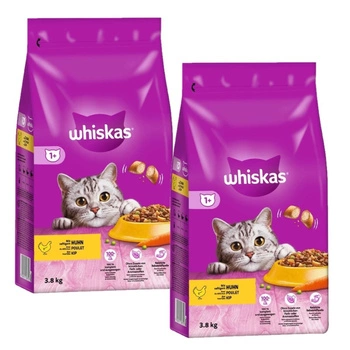 WHISKAS Adult 2x3,8 kg - suché krmivo pre dospelé mačky, s lahodným kuracím mäsom