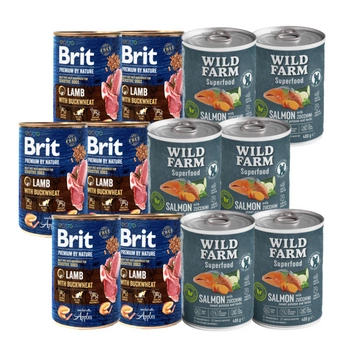 Brit Premium by Nature Lamb With BUCKWHEAT 6x400g + Wild Farm Superfood Salmon 6x400g