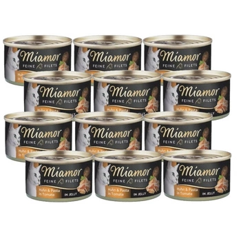 Miamor Feine Filets in želé - mokré krmivo pre mačky kuracie mäso s cestovinami 12x100g konzerva