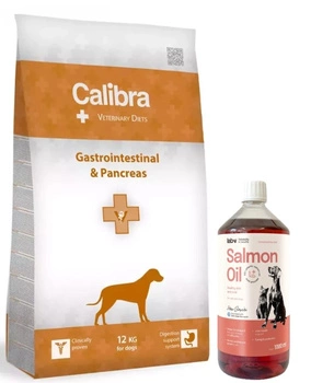 Calibra Veterinary Diets Dog Gastro and Pancreas 12kg + LAB V Lososový olej pre psov a mačky 1000ml