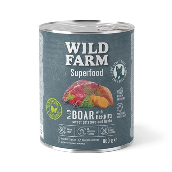 WILD FARM Superfood Diviak (Jelenina so sladkými zemiakmi, bobuľami a bylinkami) 800g krmivo pre psov bez obilnín