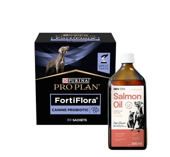 PURINA VD CANINE FORTIFLORA PLV 30 x 1 g + LAB V Lososový olej obohatený o vitamíny 500ml