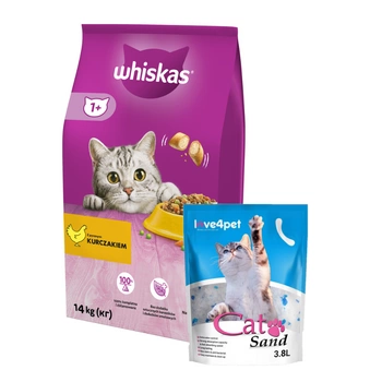 Whiskas s kuracím mäsom 14 kg + CAT SAND 3,8l