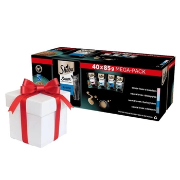 SHEBA Sauce Collection s rybími príchuťami vrecúška 40x85g – kompletné mokré krmivo pre dospelé mačky, v omáčke + Prekvapenie pre mačku ZADARMO!