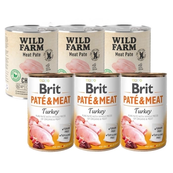 BRIT PATE & MEAT TURKEY 3x800g + WILD FARM Pate Chicken 3x800g