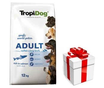 TropiDog Premium Adult MEDIUM & LARGE BREEDS - bohatý na lososa, s ryžou 12kg + prekvapenie pre vášho psa ZDARMA