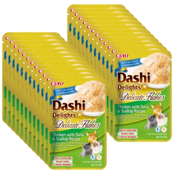 INABA Dashi Delights Jemné vločkové kura s tuniakom a hrebenatkami Recept 24x40 g