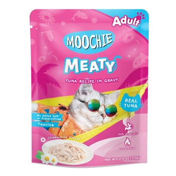 MOOCHIE Tuniak v omáčke 70g mokré krmivo pre mačky (tuniak a harmanček v omáčke)