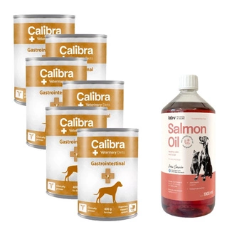 Calibra VD Dog Gastrointestinal 6x400 g & LAB V Lososový olej pre psy a mačky 1000ml