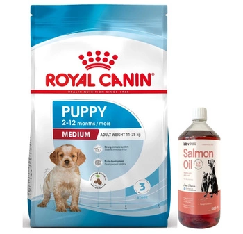ROYAL CANIN Medium Puppy 15kg + LAB V Lososový olej pre psov a mačky 1000ml