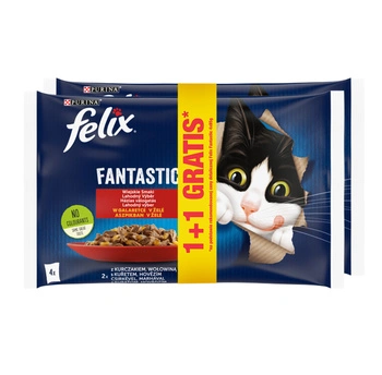 FELIX Country Flavours v želé s hovädzím mäsom a kuracím mäsom 4x85g 1+1 ZADARMO