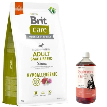 BRIT CARE Dog Hypoallergenic Adult Small Breed Lamb 7kg & LAB V Lososový olej pre psov a mačky 1000ml