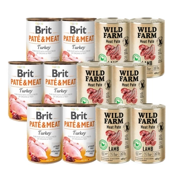 BRIT PATE & MEAT TURKEY 6x400g + WILD FARM Pate Lamb 6x400g